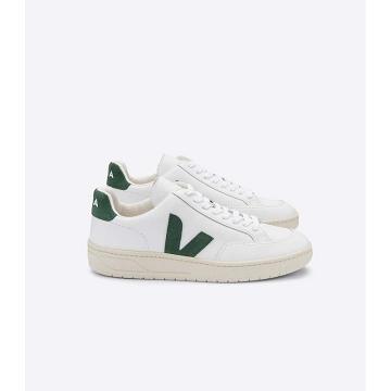 White/Green Women's Veja V-12 LEATHER Sneakers | AU 671KOR